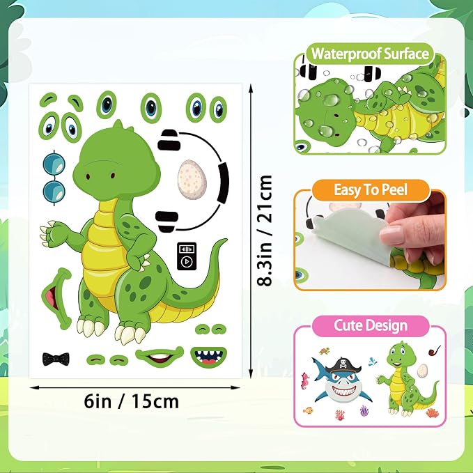 24 Sheets Make a Face Stickers for Kids Toddlers Party Favors Crafts | Make Your Own Animal Stickers with Unicorns Dinosaur Horse Sea Animals, Kids Activities Goodie Bags Stuffers, 8.3 x 5.9 Inch