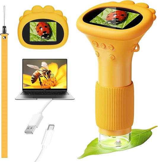 4K 1000X Digital Microscope for Kids with 2.0" IPS Screen(Yellow) | Portable Handheld Toys, 200-1000X Magnification for Kids Age 3-12, STEM Educational Toy Birthday Gifts for Girls Boys