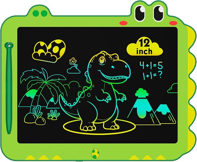 12 Inch LCD Doodle Board Tablet Toy - Green Dinosaur Drawing Pad for Kids 3-6 Years Old - Christmas and Birthday Gifts