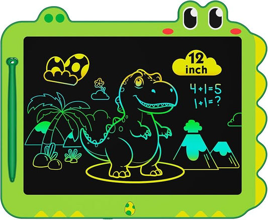 12 Inch LCD Doodle Board Tablet Toy - Green Dinosaur Drawing Pad for Kids 3-6 Years Old - Christmas and Birthday Gifts