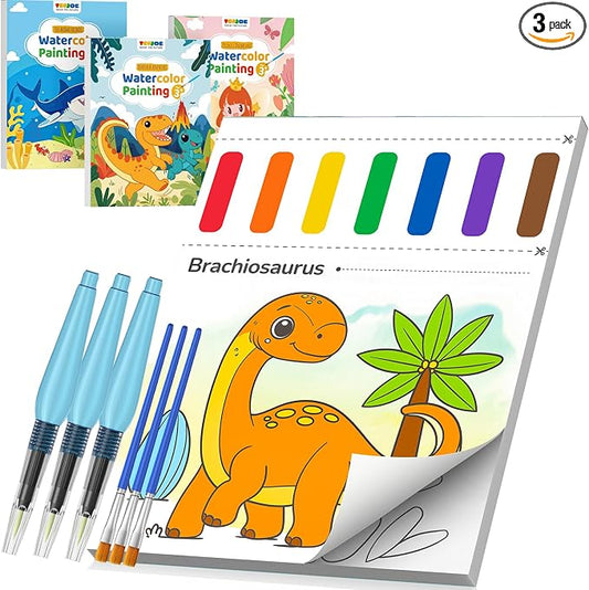 TECJOE 3 Pack Paint with Water Coloring Books for Toddlers, Mess Free Watercolor Painting Set with 6 Brushes, Travel Art Craft Activities Toy Birthday Gifts for Kids Ages 3-8, Princess, Dinosaur & Sea | Thick Watercolor Paper With 6 Brushes, Mess Free ...