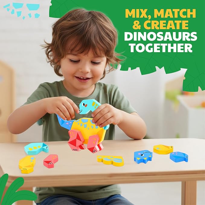 JoyCat Magnetic Wooden Dinosaur Building Toys for Toddlers 1-3 | Set of 4 Build and Take Apart Dinosaurs, Montessori STEM Fine Motor Toy, Gifts for Boys and Girls