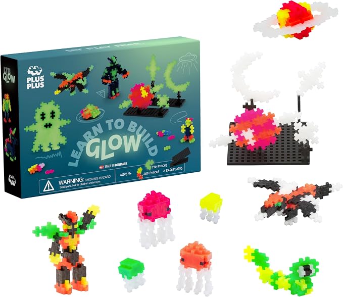 PLUS PLUS Learn to Build, Glow in the Dark Mix - 400 Piece Building Set | Stem Toys for Kids, Sensory Bin Fillers, Math Manipulatives, Classroom Must Haves, Gifts for Boys & Girls, Stem Bins