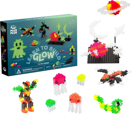 PLUS PLUS Learn to Build, Glow in the Dark Mix - 400 Piece Building Set | Stem Toys for Kids, Sensory Bin Fillers, Math Manipulatives, Classroom Must Haves, Gifts for Boys & Girls, Stem Bins