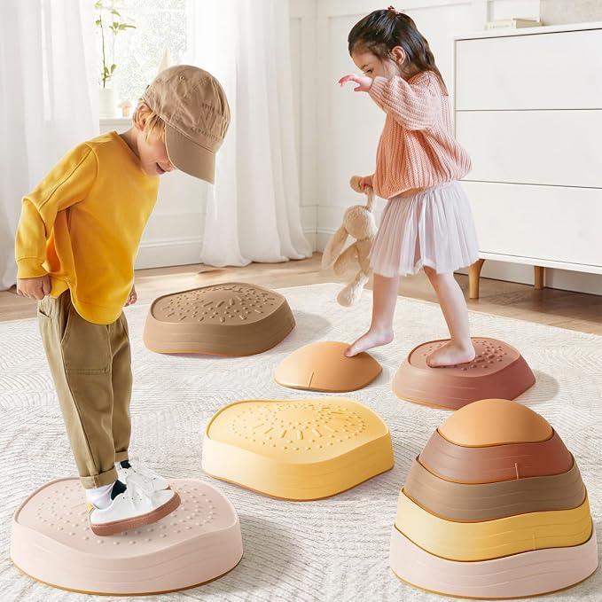 Tiny Land Stepping Stones for Kids, 5pcs Non-Slip Balance Toddler Toys | Sensory Stepping Stones for Toddlers 3-5 to Promote Balance, Coordination, and Active Play Skills Indoors or Outdoors