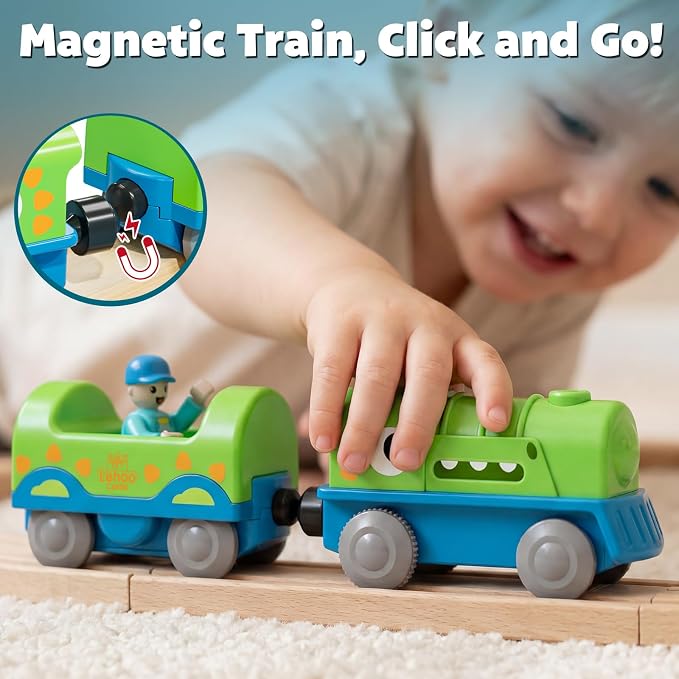 Lehoo Castle Dinosaur Battery Powered Train Toy for Toddlers | Motorized Train with 2 Figures, Compatible with Thomas, Brio & Melissa & Doug Tracks, Birthday Gift for Kids Ages 3+