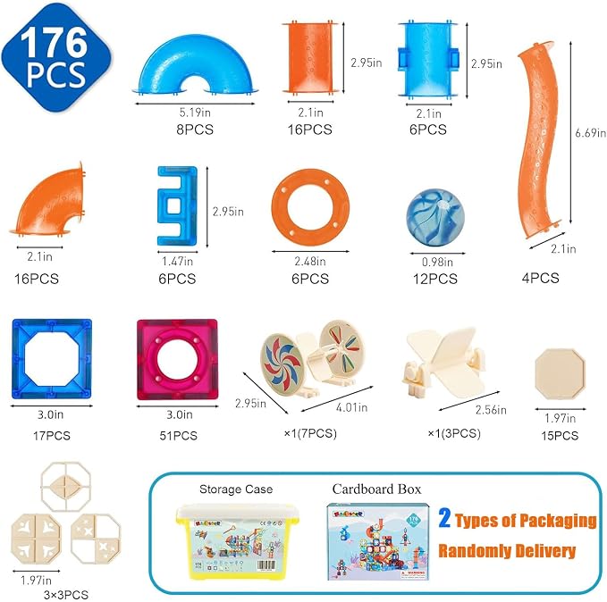 MAGBLOCK 176PCS Magnetic Tiles Marble Run Set Building Blocks for Ages 8+ | Magnet Game with Ball Run Race Track, Magnetic Building Blocks, Stem Gifts Kids Toys for Girls & Boys Promoting Focus