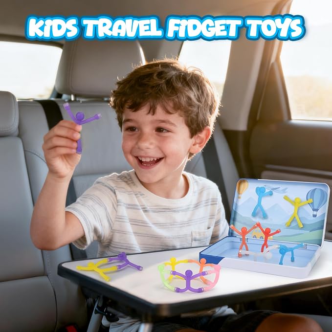 20Pcs Magnetic Travel Toys, Magnets Men for Kids with Portable Metal Box | Airplane Car Travel Fidget Toys Road Trip Activities Essential, Classroom Toys for Kids Birthday Stocking Stuffers Gifts