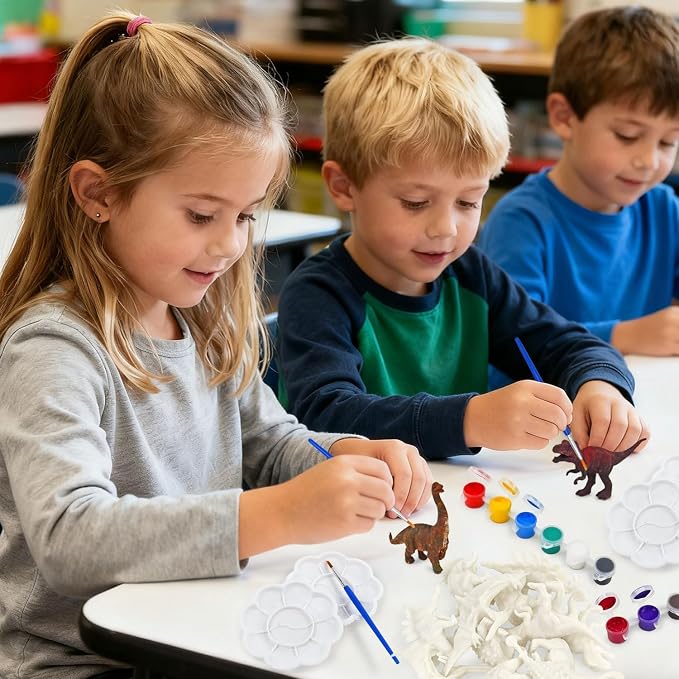 Vileafy Dinosaur Painting Craft Kits, 12 Paintable Dino Figures for Kids | 12 Dinosaur Toys with 36 Colors. Fun DIY Crafts for Birthdays, Classrooms and Party Favors