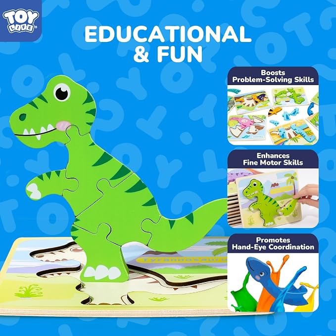 TOY Life Toddler Puzzles Ages 2-4, Wooden Puzzles for Toddlers 1-3, 7 Pcs Dinosaur Puzzle 2 Year Old, Puzzles for Kids Ages 3-5, Toddler Boy Toys 2-3, Educational Learning Toys for 3 Year Old