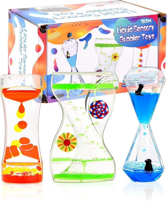 TKTM Liquid Motion Bubbler 3 Pack, Quiet Visual Calming Timer Toy | Sensory Fidget for Kids & Adults, No Batteries Required, Relaxing Desk Gadget for Classroom Therapy Office