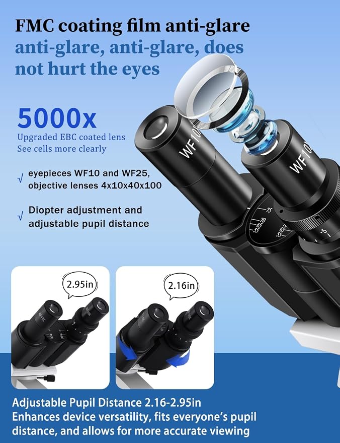 Microscope for Adults WF10x and WF25x eyepieces Compound Microscope with Microscope Slides, Microscope Kit for Kids Students Home School