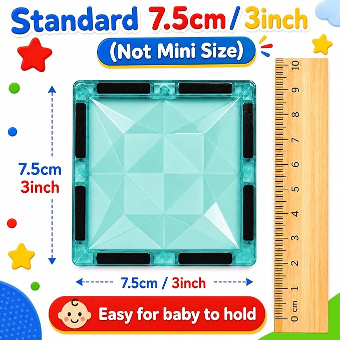 Magnetic Tiles with Playboard, STEM Building Blocks, 32-Piece | Encourages creativity, imaginative play, and early learning through hands-on exploration
