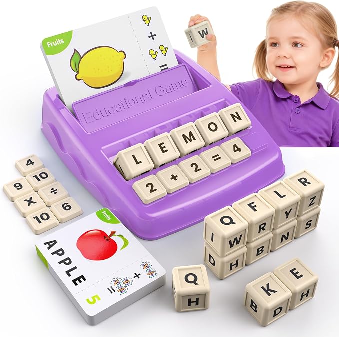Matching Letter Games for Kids Ages 4-8,Learning & Education Toys for Preschool Boys Girls Spelling/Reading/Math Learning/Word Recognition,Birthday Gifts Educational Toys for Kindergarten Kids, Purple
