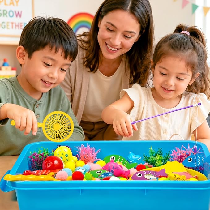 Cinrobiye 233 Pcs Fishing Theme Bin Fillers Set with Storage Box, Ocean Fish Activity Materials, Tropical Fish Cards and Accessories for Classroom Activities, Home Projects and Theme Displays