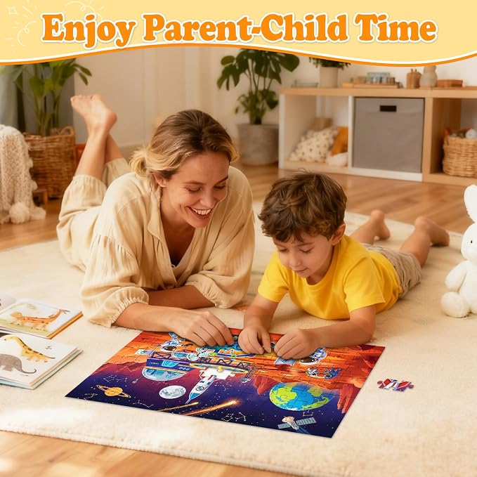 4 Packs 100 Piece Puzzles for Kids Ages 4-6 6-8 8-10, USA World Map Kids Puzzles Ages 3-5 4-6 5-8, Solar System Mars Adventure 100 Piece Puzzle for Adults Seniors, Educational Jigsaw Puzzles 15"x10"