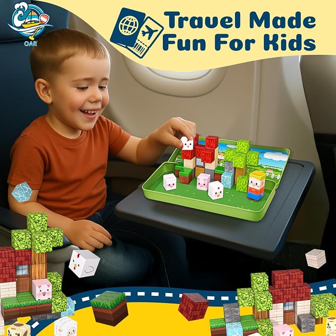 OAR 35 PCS Magnetic Blocks for Kids Ages 3-8, Farm Animal STEM Travel Toy | 35 Magnetic Cubes In An Iron Box Spark Creativity, Hand-Eye Coordination And STEM Thinking; Screen Free Travel Toy For Kids