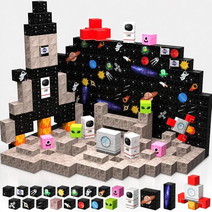 Annexfun Magnetic Blocks-100PCS Magnetic Building Blocks,Space Rocket Magnetic Tiles Cubes 2026 Upgraded STEM Game, Christmas Birthday Gifts for 3 4 5 6 7 8 9 10 Year Old Boys and Girls