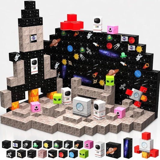 Annexfun Magnetic Blocks-100PCS Magnetic Building Blocks,Space Rocket Magnetic Tiles Cubes 2026 Upgraded STEM Game, Christmas Birthday Gifts for 3 4 5 6 7 8 9 10 Year Old Boys and Girls