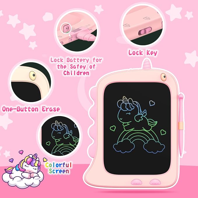 8.5 Inch LCD Doodle Board Tablet for Girls - Unicorn Drawing Pad for Kids 2-7 Years Old - Travel Toy Birthday Gift