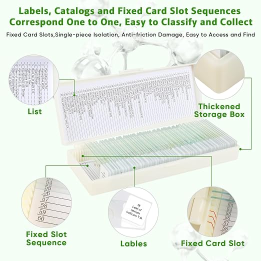 60 Microscope Slides with Specimens,Prepared Microscope Slides for Kids,Glass Slides for Microscope,Prepared Slides for Kids Microscope,Microscope Slide Preparation Kit for Biology Science Classes