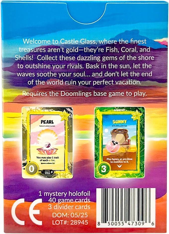 Doomlings Castle Glass Expansion – 37 New Traits, 2 Ages & Mystery Holofoil Card Bolster Pack – Board Game Expansion Adds Fish Shell Coral Classes & Bonus Point System for Collectors & Players