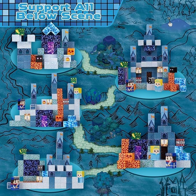 Magnetic Building Blocks Magnetic Building Tiles Toys for Boys Girls Age 3+, Creative Plastic MagnetSquare Gift for Kids Blue Castle 100pcs