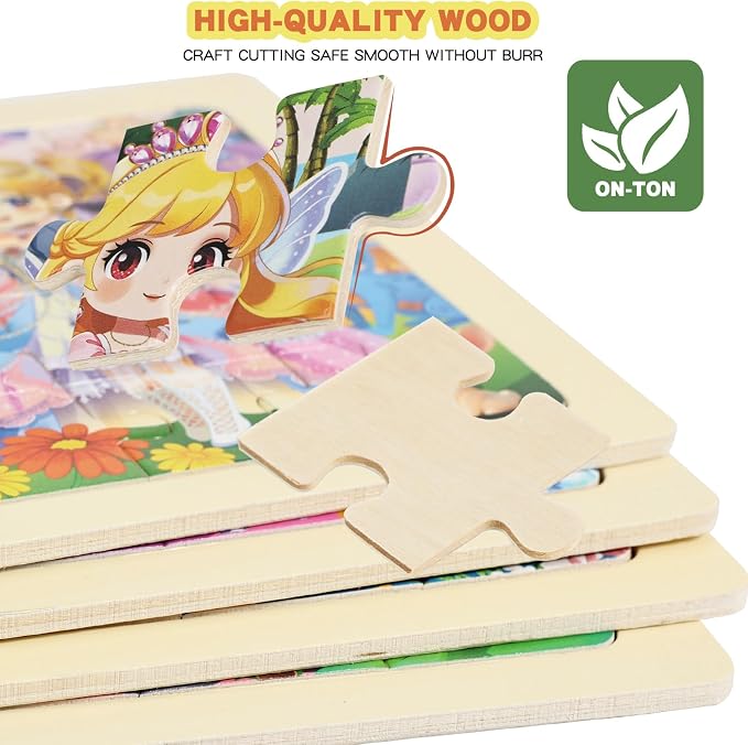 Wooden Princess Puzzles for Kids Age 3 4 5 Year Old, 4 Pack 24 Pcs Montessori Toddler Jigsaw Puzzles for Girl boy Activities Preschool Learning Educational Birthday Gift Travel Autistic Wooden Toys