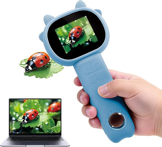 Microscope for Kids - 2.4" Screen Mini Pocket Handheld Microscope for Toddlers-STEM Educational Science Kit Toys for Christmas Birthday Gifts Science Kit Toddler for Boys Girls Aged 3-12 (Light Blue)