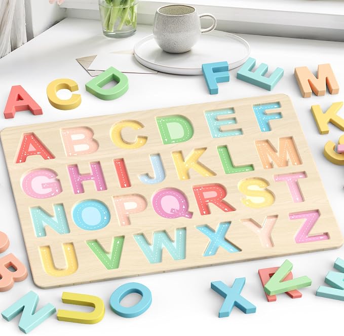 Zeoddler Alphabet Puzzles, ABC Shape Puzzles for Kids, Educational Toys for Toddlers, Preschool Learning Activities, Gift for Girls Boys
