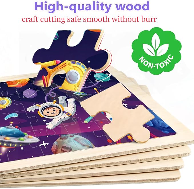 Puzzles for Kids Ages 4-6, 4 Packs 24 Piece Wooden Jigsaw Puzzle for Toddlers 3-5, Preschool Educational Toys Gifts for Boys and Girls