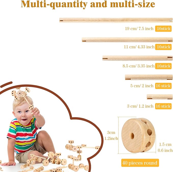 Zhanmai 2 Sets/120 Pcs Wooden Building Blocks Toys Kids Educational Natural Wood Toys Learning Wooden Blocks Different Sized Toy Building Sets for Boys Girls