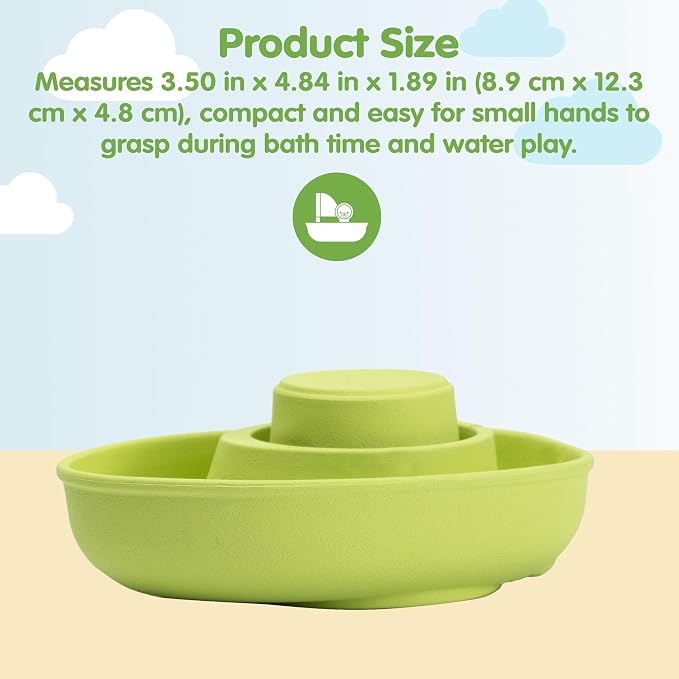 PlanToys® Pastel Green Rubber Convertible Boat Water & Sensory Play Toy | pastel green rubber convertible boat, montessori water bath play, cause effect imagination exploration, floating toy, toddler