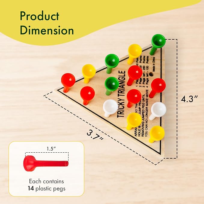3 Pack - Wooden Triangle Peg Board Game - Retro Mini Travel Game