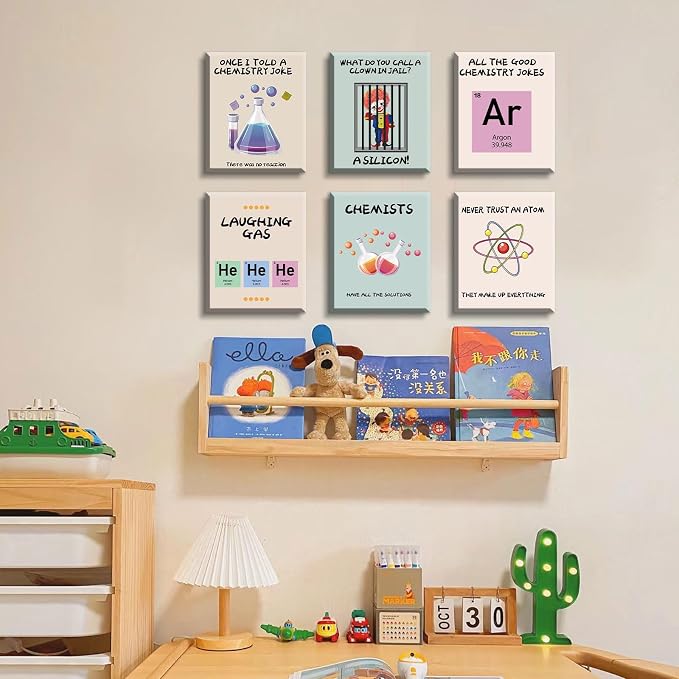 AIOCDIT Science Posters School Educational Wall Decor Set of 6 | 8x10 Inch Funny Chemistry Canvas Wall Art,Boys Bedroom Decorations Vertical Hanging