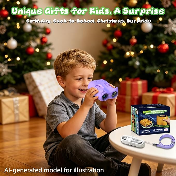 2.0" Handheld Microscope for Kids, 2 in 1 1000X Pocket Digital Microscope & 10X Telescope for Kids - Science Kits STEM Toys - Gifts for Boys Girls Ages 3 4 5 6 7 8 9 10 11 12 (Purple)