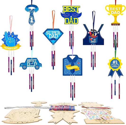 Wooden DaD Wind Chime Kit for Kids Make You Own Fathers Day Craft Coloring DIY Wind Chime kit Father's Day Art and Craft for Art Activity Birthday Favor School Home Art Party Decorations 9 Pack
