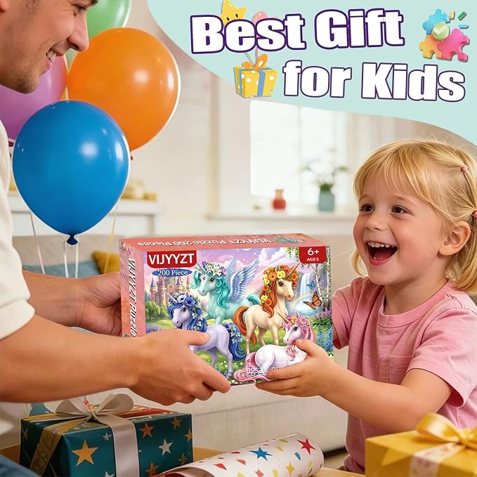 Puzzles for Kids Ages 6-8 8-10, 200 Piece Castle Unicorn Jigsaw Puzzle | Educational Learning Toy Jigsaw Puzzles for Kids Ages 10-12, Great Birthday & Holiday Gift for Boys and Girls, Home Decor