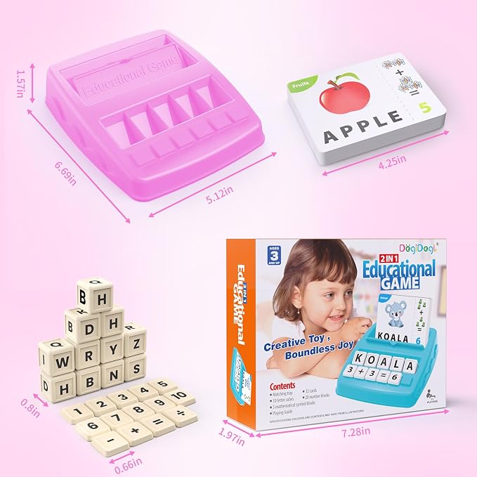 DEGIDEGI Educational Toys for Kids Ages 3-8, Matching Letter Spelling Game ABC Learning, Learning Toys for 4-7 Year Old Girls,Christmas Birthday Party Gifts for 3 4 5 6 7 8 Year Olds Girls Pink
