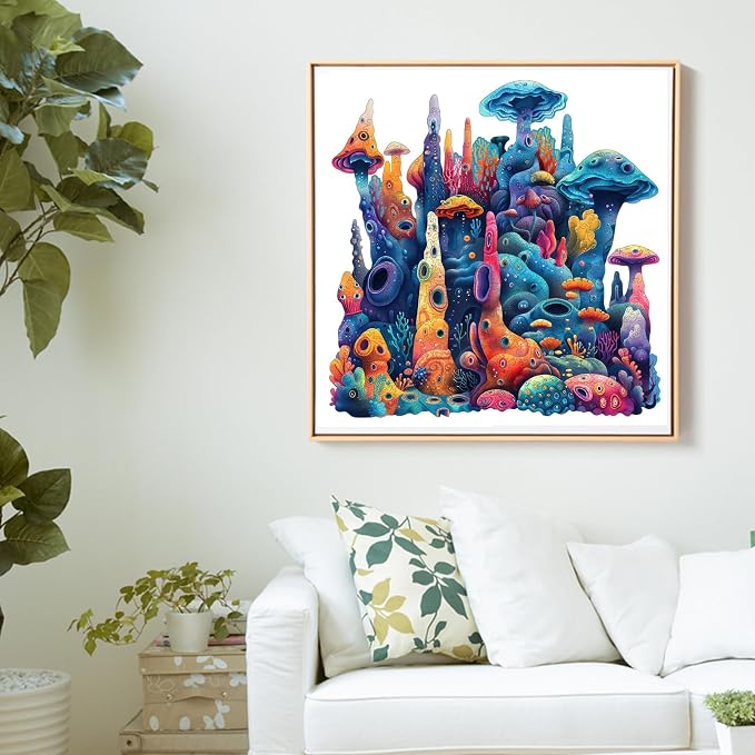Qiuenisray Wooden Puzzles for Adults, Coral Ocean Jigsaw Puzzles 200 Pieces, FSC Certified Beautiful Wall Decor Puzzles, Unique Animal Shape Puzzle, Creative Gift for Family Game 11x11.2 in