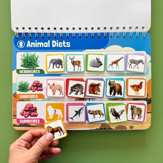Montessori Busy Book for Kids Ages 4-8 — My Preschool Toddler Busy Book 3-5 | Velcro Pre K Toddler Learning Busy Book for Homeschooling — 15 Kids Educational Animal — 15 Activities with 178 Elements