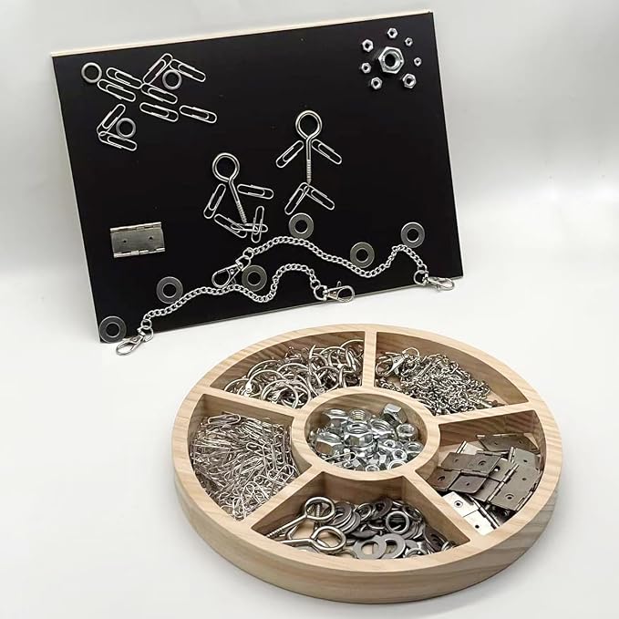 Metal Loose Parts Learning Kit with Magnetic Board and Tray Set, STEAM Activities for Kids Ages 3+, Montessori & Reggio-Inspired Kindergarten Preschool Classroom Materials