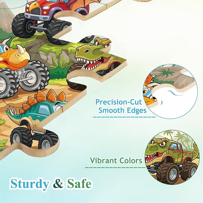 Puzzles for Kids Ages 3-5, 6 Pack Monster Truck Wooden Puzzles 24 Piece | Educational Toddler Toys, Birthday Gifts for Boys Girls