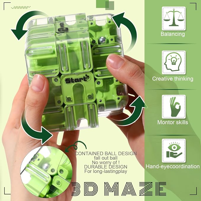 1 Sets Large Labyrinth 3D Maze Cube Puzzle Maze Game Gravity 3D Puzzle Cube Brain Teaser Ball Games for Kids Education Sensory Toys Gift for Adults (Classical,Dark Green)