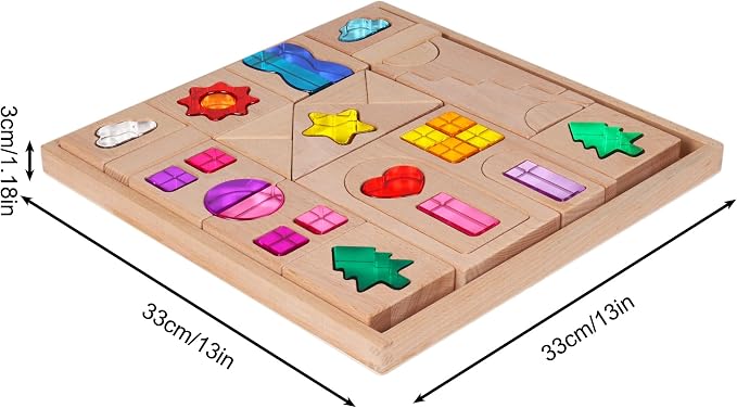45PCS Wooden Acrylic Building Blocks Set with Tray, Include Colorful Acrylic Shapes Stars,Sun,Clouds, Trees, Heart, Educational Construction Toy for Kids (Farm House)