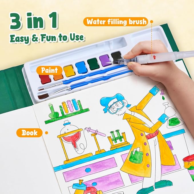 JoyCat Paint with Water Coloring Books for Toddlers (Occupations) | Watercolor Painting Set for Kids Ages 3-5 & 4-8, Arts & Crafts Drawing Activity Travel Toy, Birthday Gifts for Boys & Girls