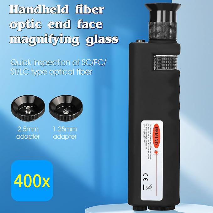 4-Piece Set Fiber Cleaning Tool kit Handheld Fiber Microscope 400x | Fiber Magnifying Glass Fiber Jumper end face Cleaning Box one Click Fiber Cleaning Pen