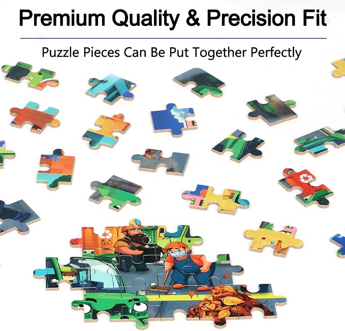 LELEMON Ocean Puzzles for Kids Ages 4-6,Recycling Garbage Truck 60 Piece Puzzles for Kids Ages 4-8,Children Jigsaw Puzzles in a Metal Box,Educational Learning Puzzle Toys for Girls and Boys