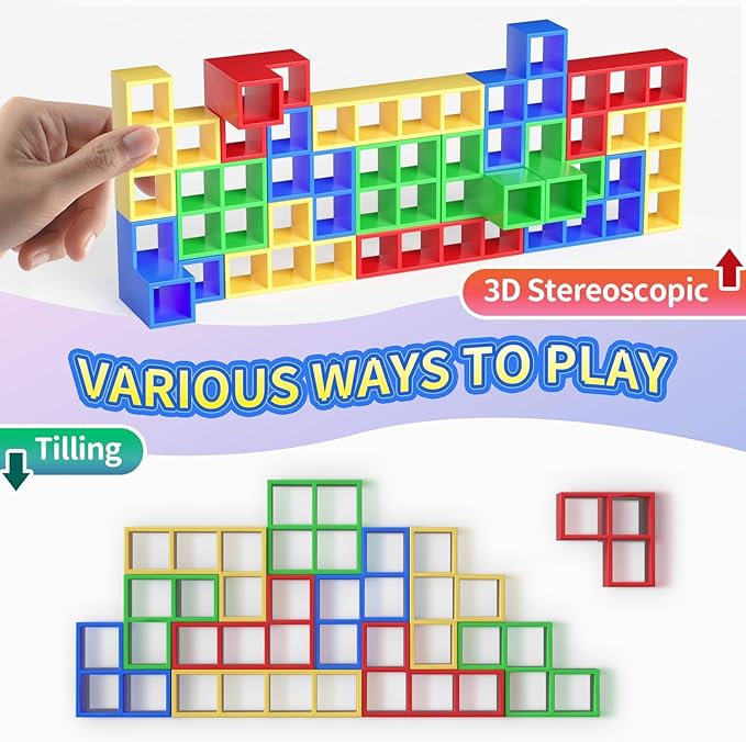 Ziogogco 48Pcs Balance Stacking Blocks Game, Gift for Kids Ages 3-14 | Gets kids thinking. Includes 22 cards and a travel storage bag. Great for birthdays, Christmas, and stocking stuffers