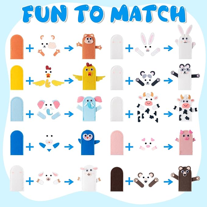 COcnny Animal Finger Puppets Crafts - 20pcs DIY Farm Felt Hand Puppet Making Kit for Kids, Make Your Own Art Fingers Story Telling Toy, Animals Role Play for Boys Girls Toddles School Birthday